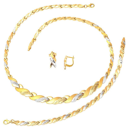 14K Yellow Gold Handcrafted Necklace Bracelet and Earrings Jewelry Set