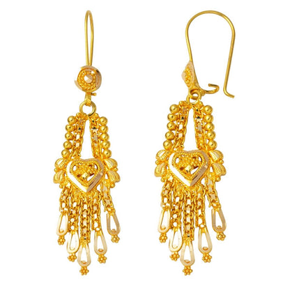 14K Yellow Gold Heart Drop Indian Style Earrings