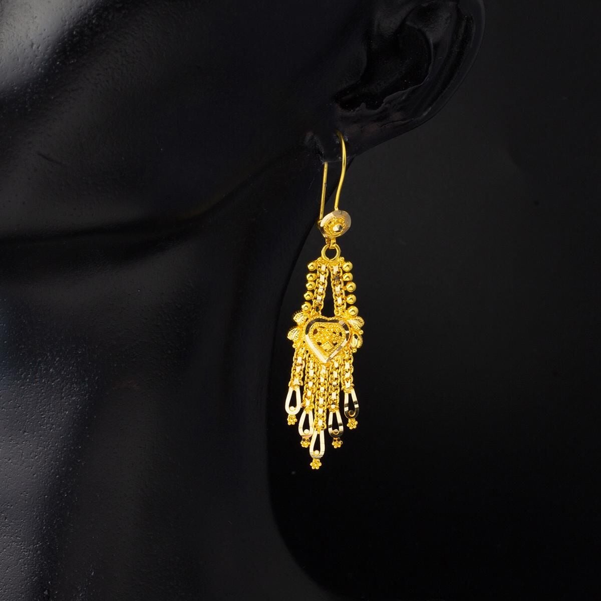 14K Yellow Gold Heart Drop Indian Style Earrings
