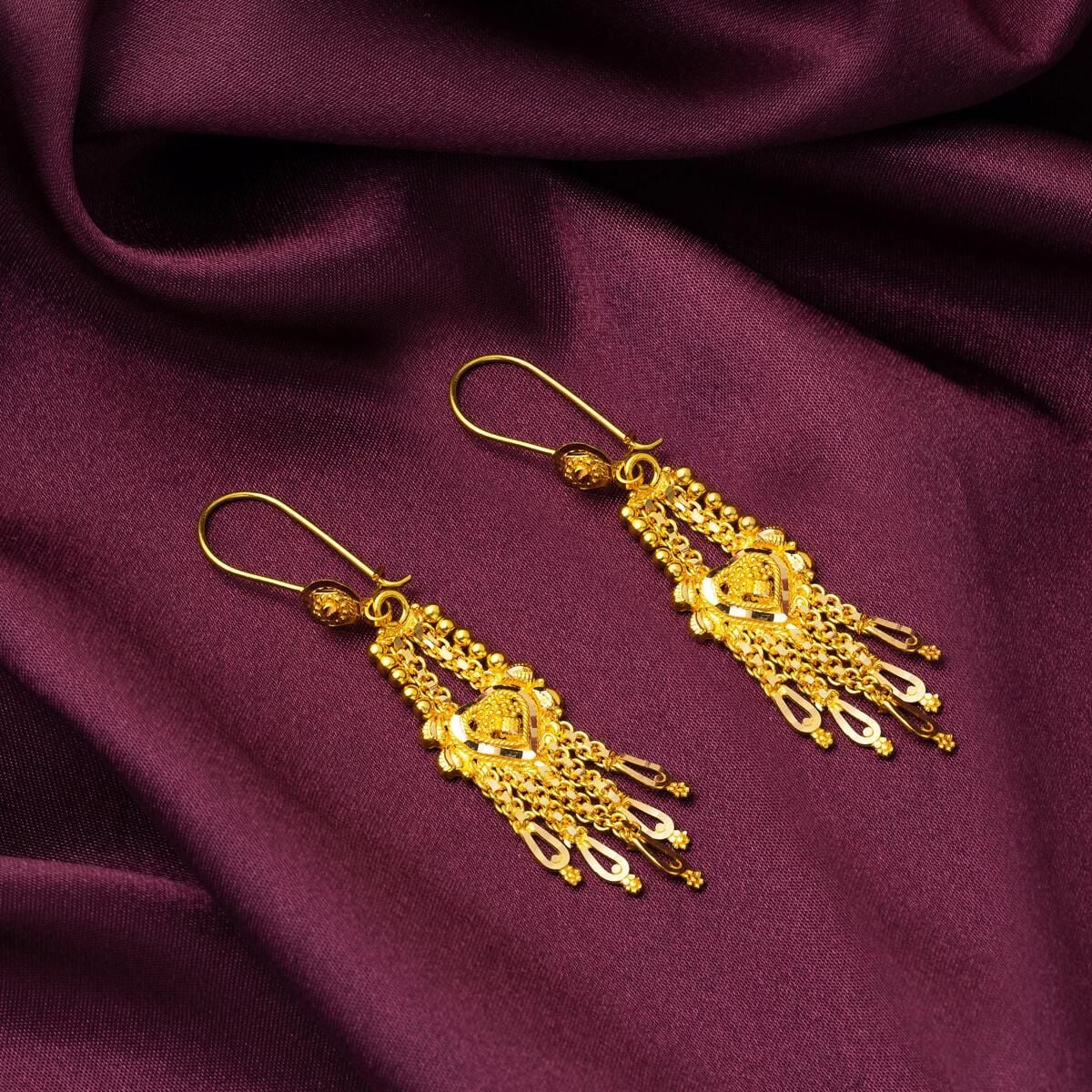 14K Yellow Gold Heart Drop Indian Style Earrings