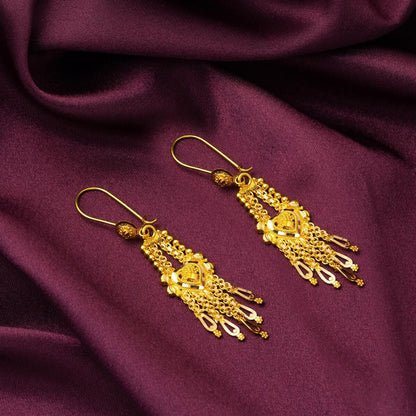 14K Yellow Gold Heart Drop Indian Style Earrings