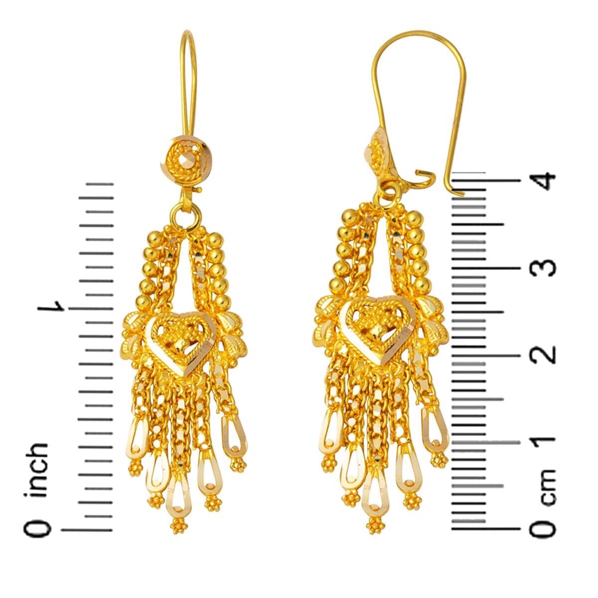 14K Yellow Gold Heart Drop Indian Style Earrings