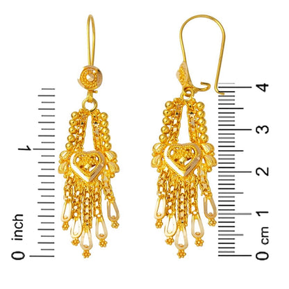 14K Yellow Gold Heart Drop Indian Style Earrings