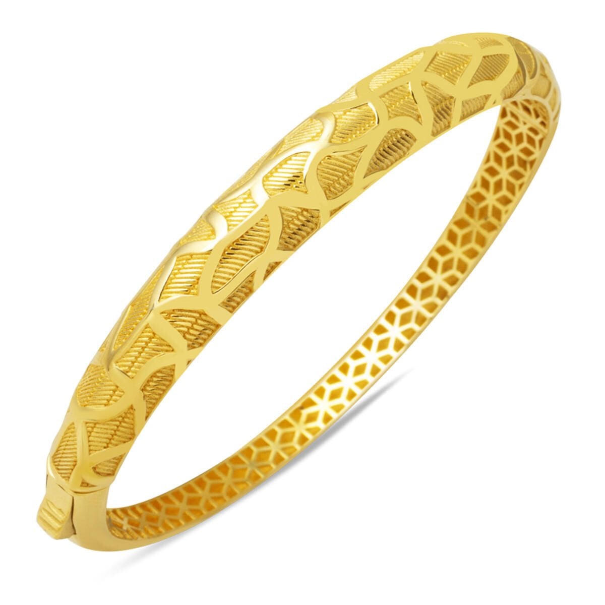 14K Yellow Gold Patterned Hinged Cuff Bangle