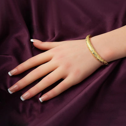 14K Yellow Gold Patterned Hinged Cuff Bangle
