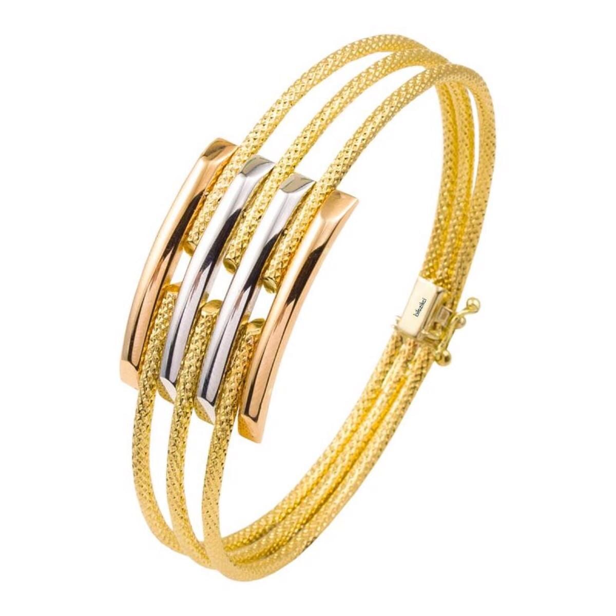 14K Yellow Gold Quad Ribbed Hinged Cuff Bangle (14.11 g)