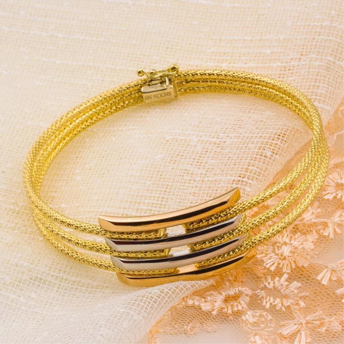 14K Yellow Gold Quad Ribbed Hinged Cuff Bangle (14.11 g)