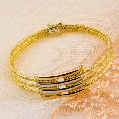 14K Yellow Gold Quad Ribbed Hinged Cuff Bangle (14.11 g)