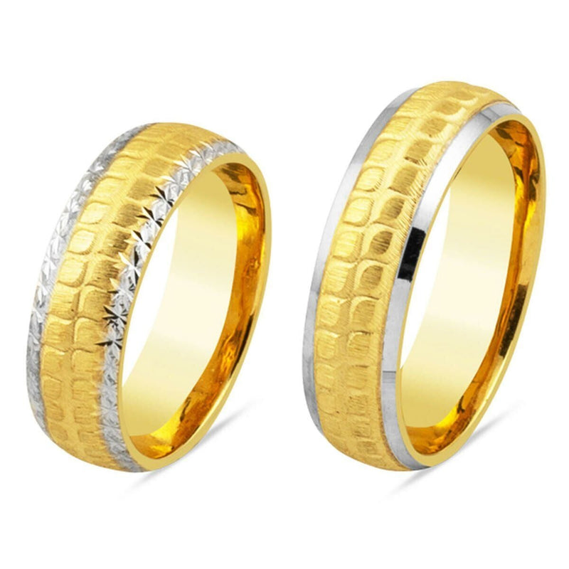 14K Yellow Gold Leaf Wedding Band Set