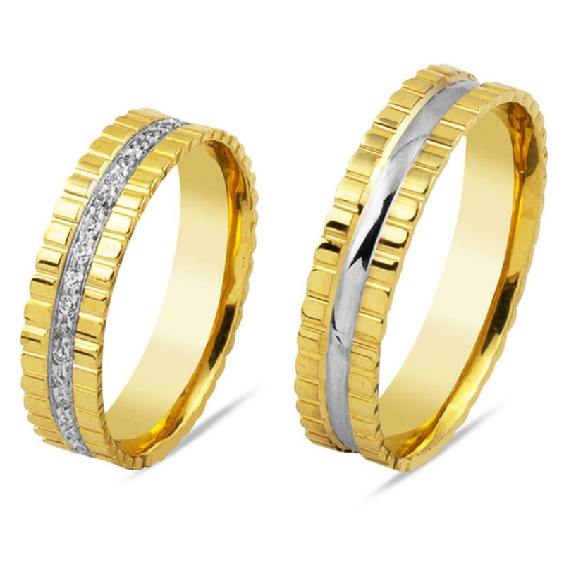 14K Green White Gold Couple Wedding Band Set
