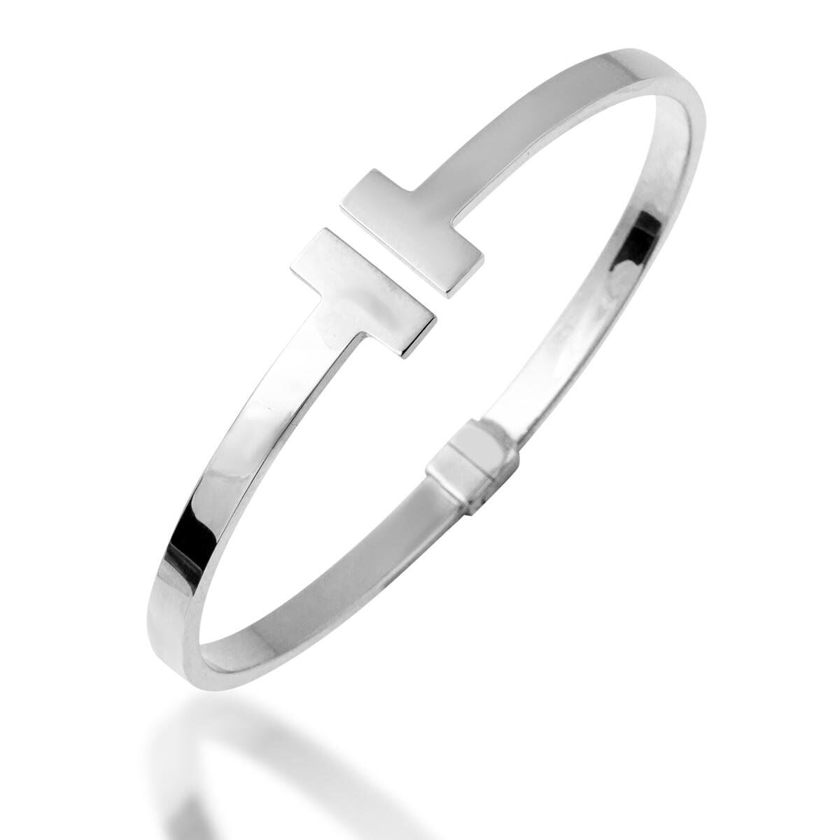 14K White Gold T-Bar Bangle