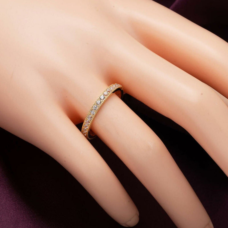 14K Yellow Gold Single Row Cubic Zirconia Full Eternity Wedding Band