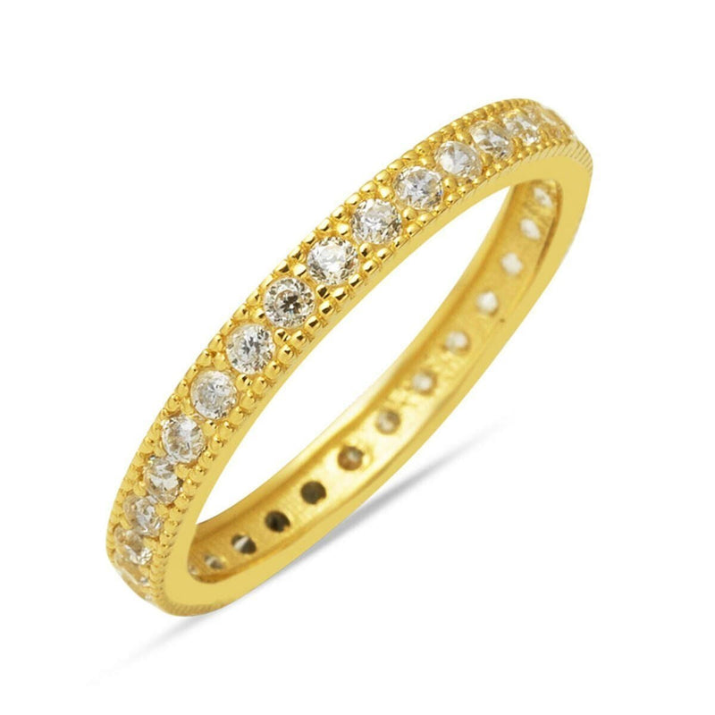14K Yellow Gold Single Row Cubic Zirconia Full Eternity Wedding Band