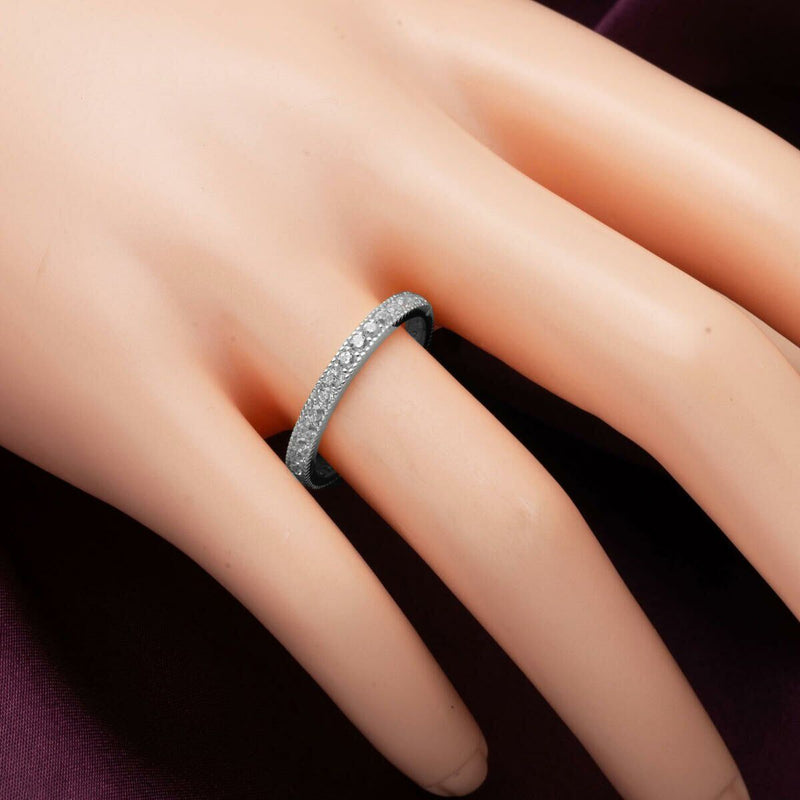 14K White Gold Single Row Cubic Zirconia Full Eternity Wedding Band