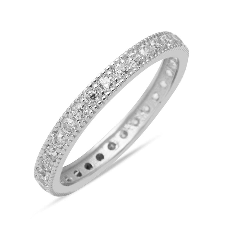 14K White Gold Single Row Cubic Zirconia Full Eternity Wedding Band