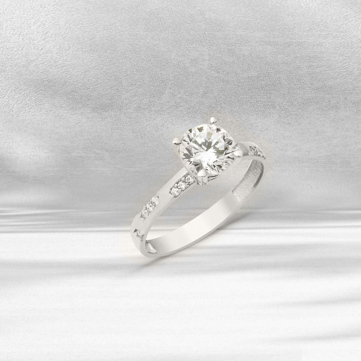 14K White Gold Single Stone Cubic Zirconia Ring (2.15 g)