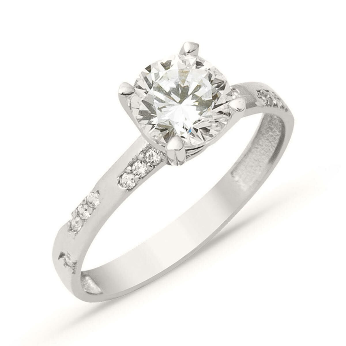 14K White Gold Single Stone Cubic Zirconia Ring (2.15 g)