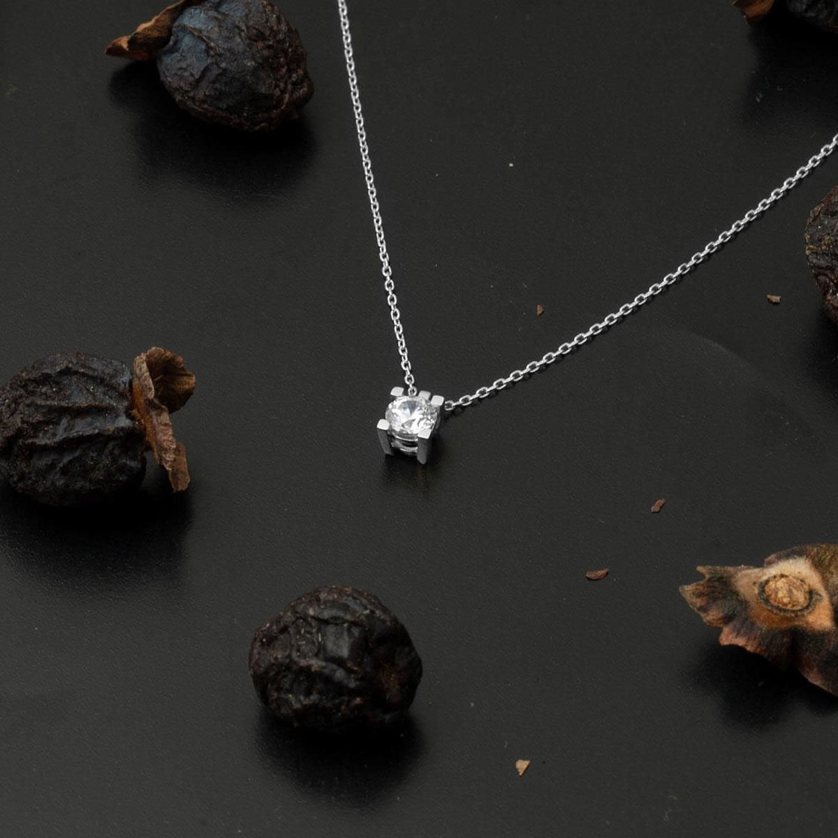 14K White Gold Minimalist Single Stone Cubic Zirconia Necklace