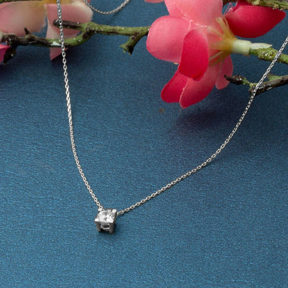 14K White Gold Minimalist Single Stone Cubic Zirconia Necklace