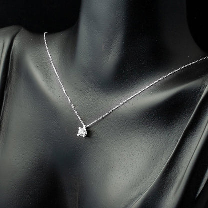 14K White Gold Minimalist Single Stone Cubic Zirconia Necklace