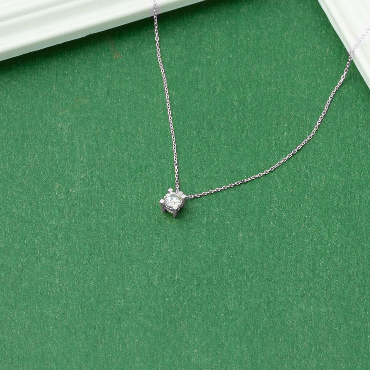 14K White Gold Minimalist Single Stone Cubic Zirconia Necklace