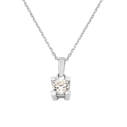 14K White Gold Minimalist Single Stone Cubic Zirconia Necklace