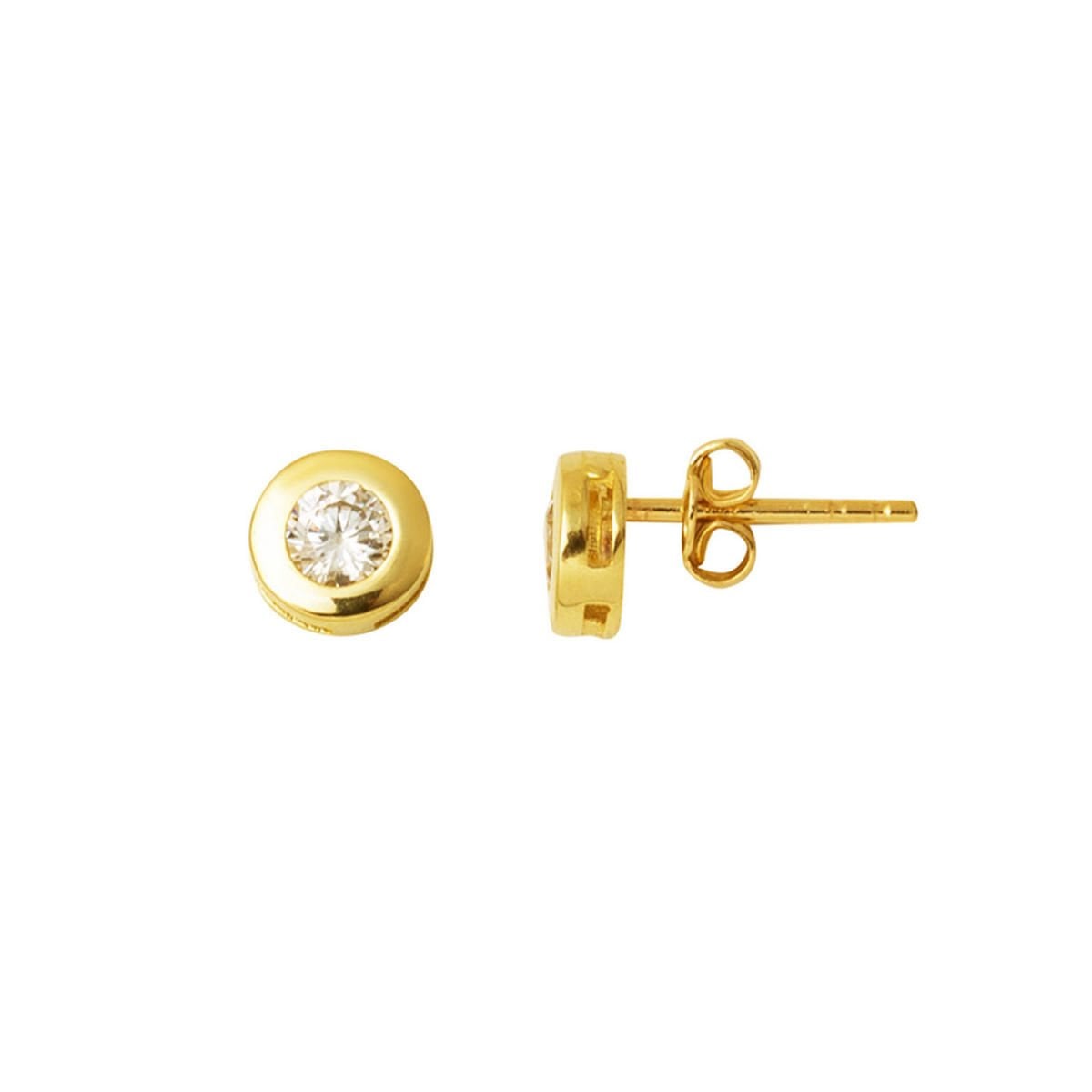 14K Yellow Gold Single Round Clip-On Cubic Zirconia Earrings