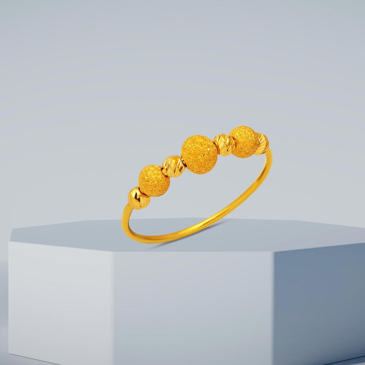 22K Yellow Gold Single Gold Bead Ribbed Ring