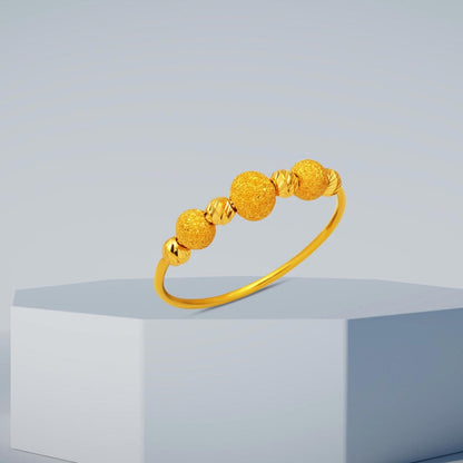 22K Yellow Gold Single Gold Bead Ribbed Ring