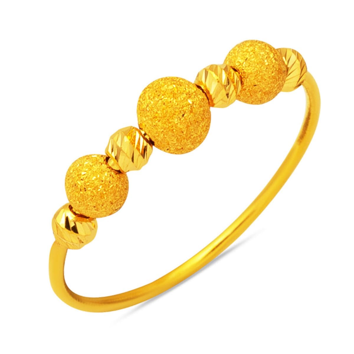 22K Yellow Gold Single Gold Bead Ribbed Ring