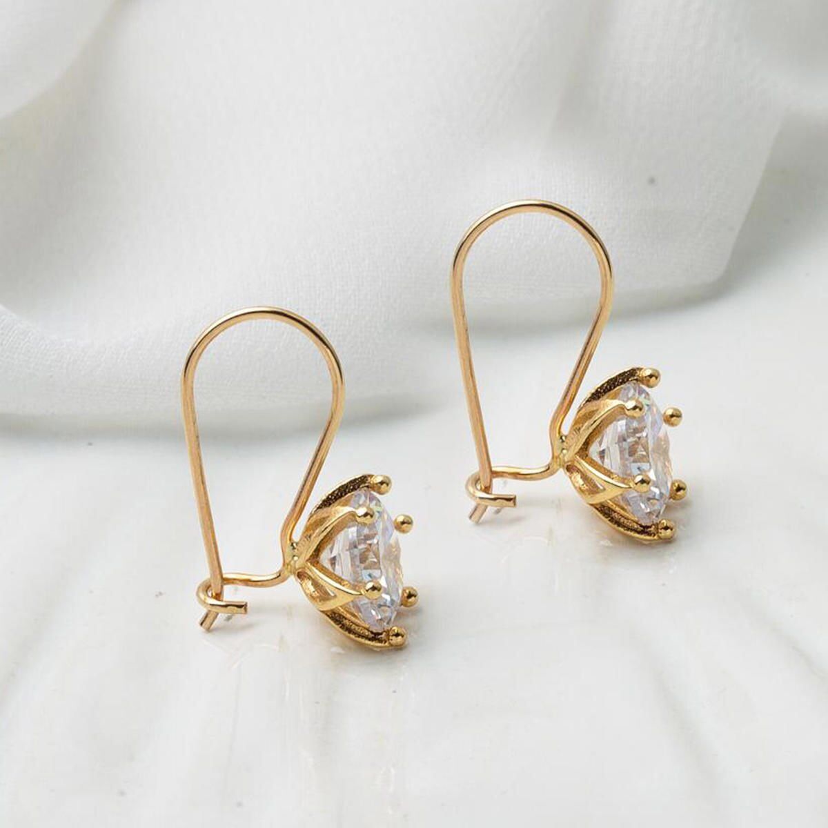 14K Yellow Gold Solitaire Drop Cubic Zirconia Earrings