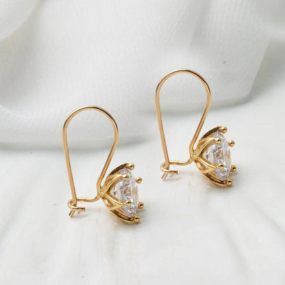 14K Yellow Gold Solitaire Drop Cubic Zirconia Earrings