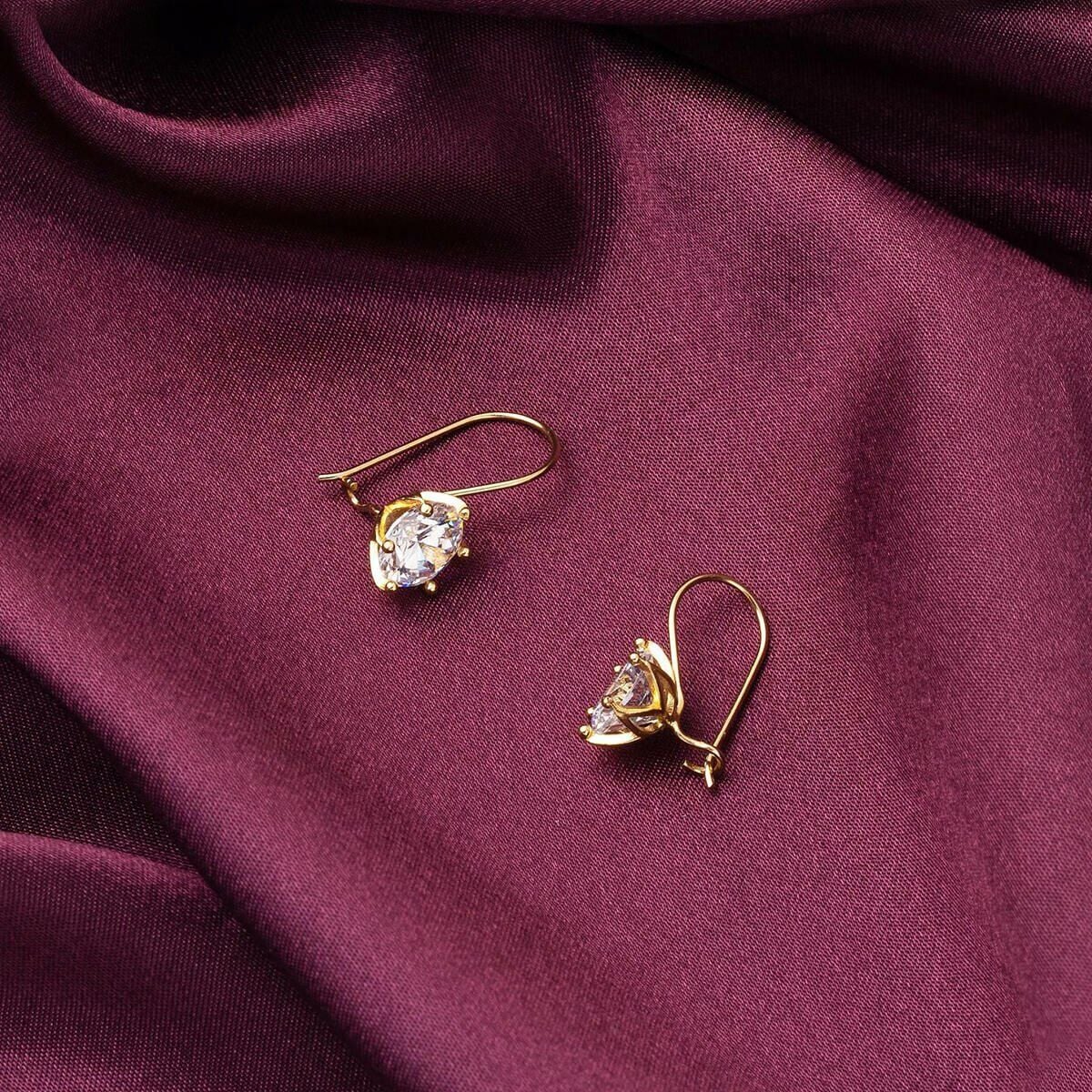 14K Yellow Gold Solitaire Drop Cubic Zirconia Earrings