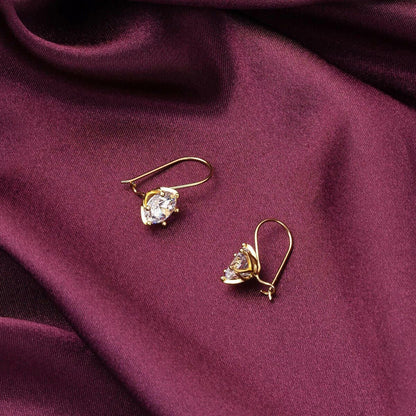 14K Yellow Gold Solitaire Drop Cubic Zirconia Earrings