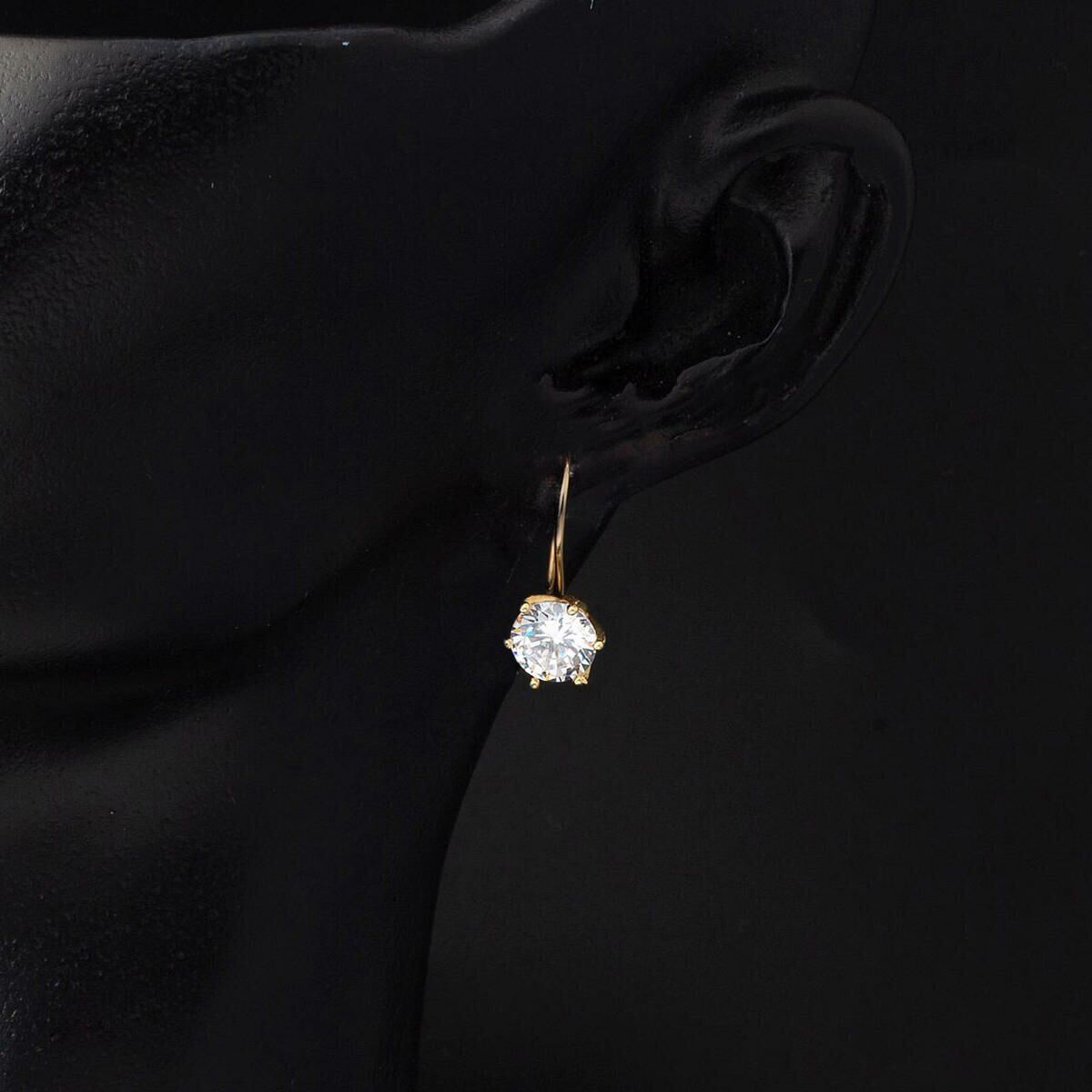 14K Yellow Gold Solitaire Drop Cubic Zirconia Earrings
