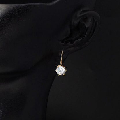14K Yellow Gold Solitaire Drop Cubic Zirconia Earrings