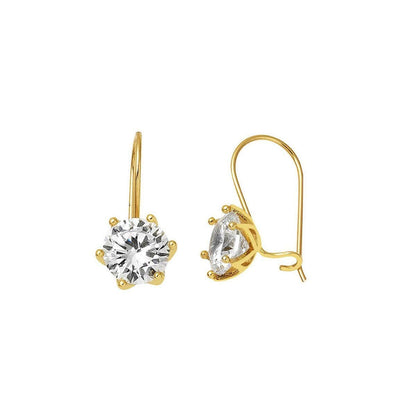14K Yellow Gold Solitaire Drop Cubic Zirconia Earrings