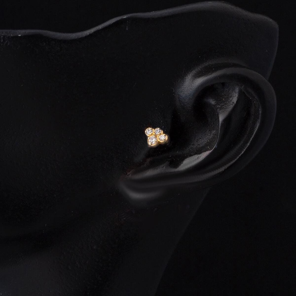 14K Yellow Gold Solitaire Tragus Cubic Zirconia Earrings
