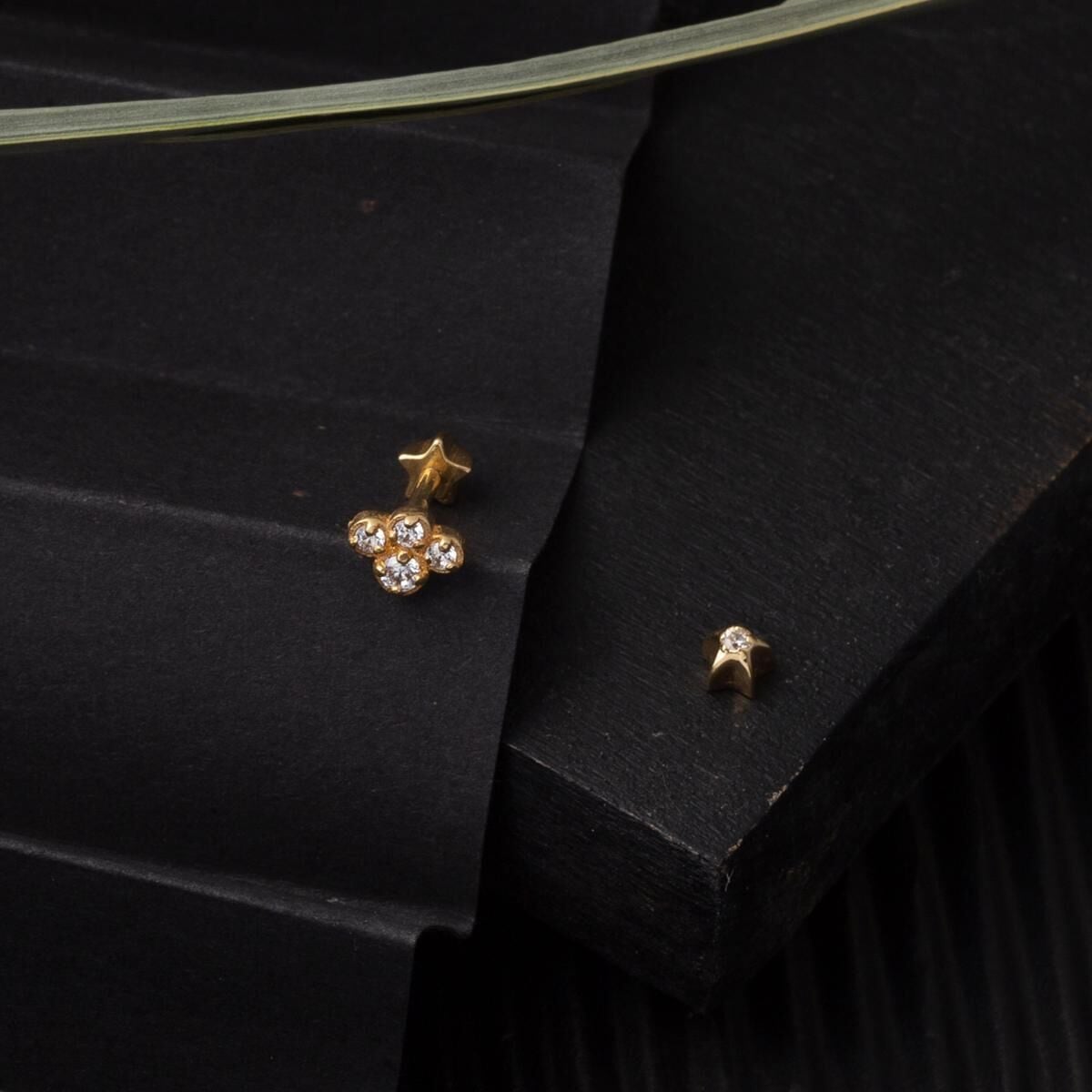 14K Yellow Gold Solitaire Tragus Cubic Zirconia Earrings