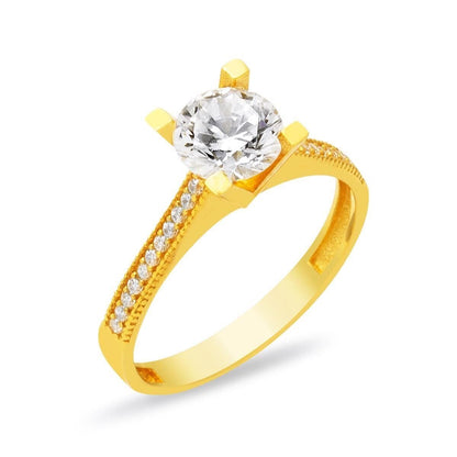 22K Yellow Gold Solitaire Cubic Zirconia Ring