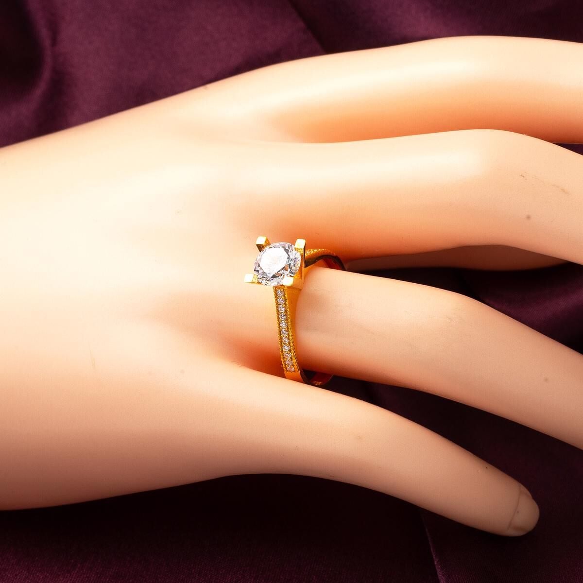 22K Yellow Gold Solitaire Cubic Zirconia Ring