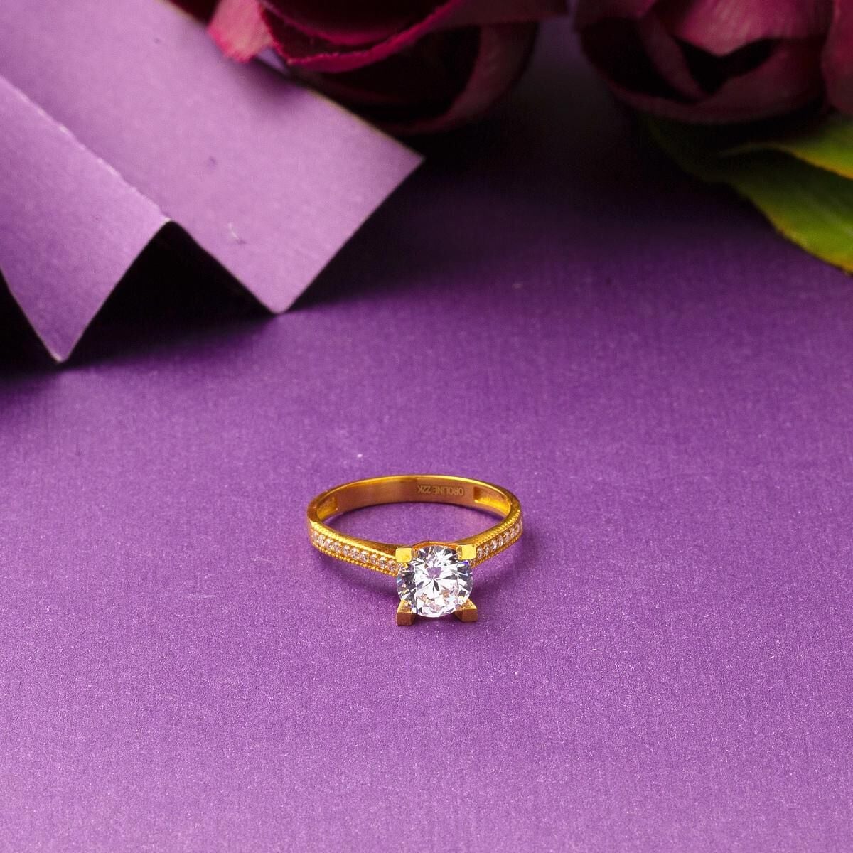 22K Yellow Gold Solitaire Cubic Zirconia Ring
