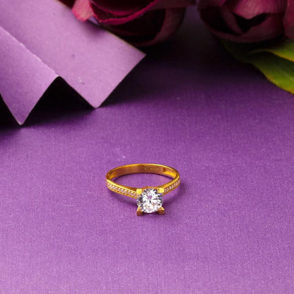 22K Yellow Gold Solitaire Cubic Zirconia Ring