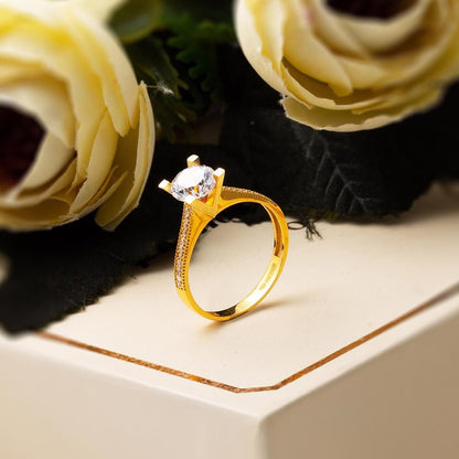 22K Yellow Gold Solitaire Cubic Zirconia Ring
