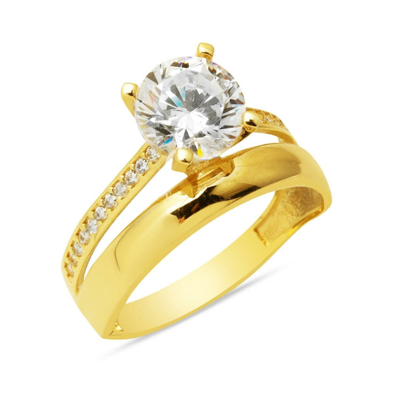 14K Yellow Gold Solitaire Wedding Band Combined Cubic Zirconia Ring