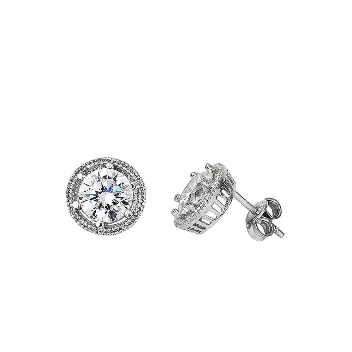 14K White Gold Solitaire Clip-On Cubic Zirconia Earrings