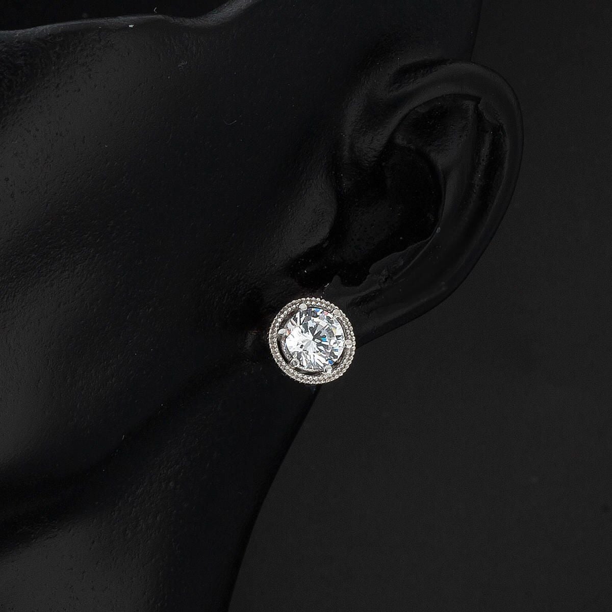 14K White Gold Solitaire Clip-On Cubic Zirconia Earrings
