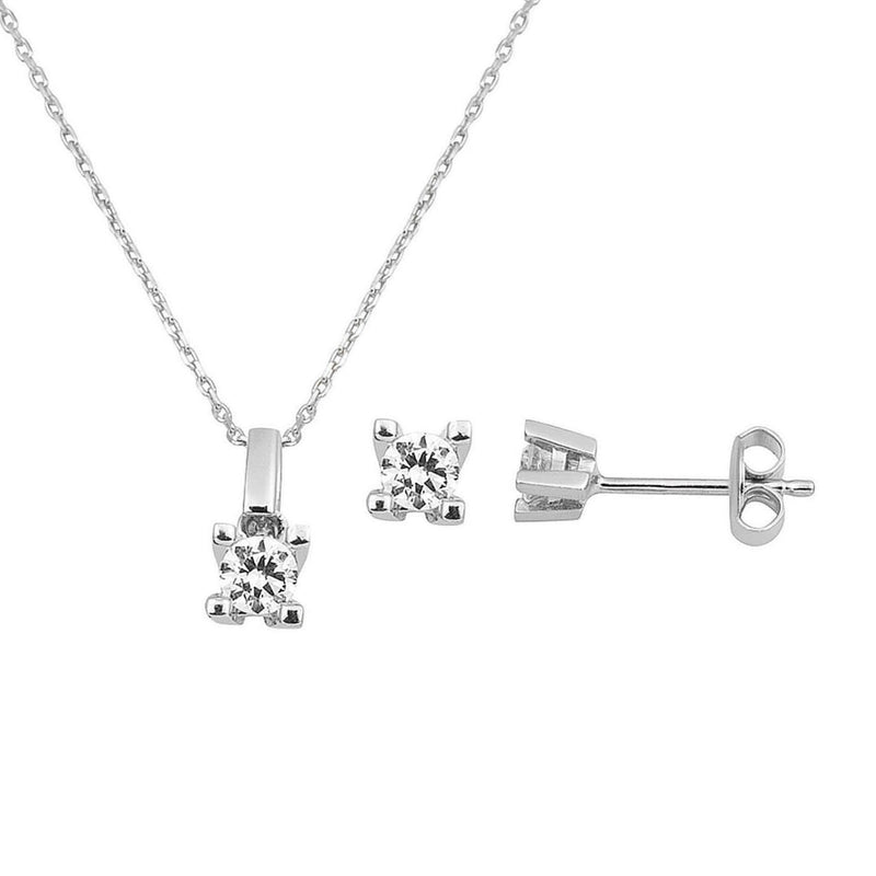 14K White Gold Solitaire Cubic Zirconia Necklace and Earrings Set (2.93 g)