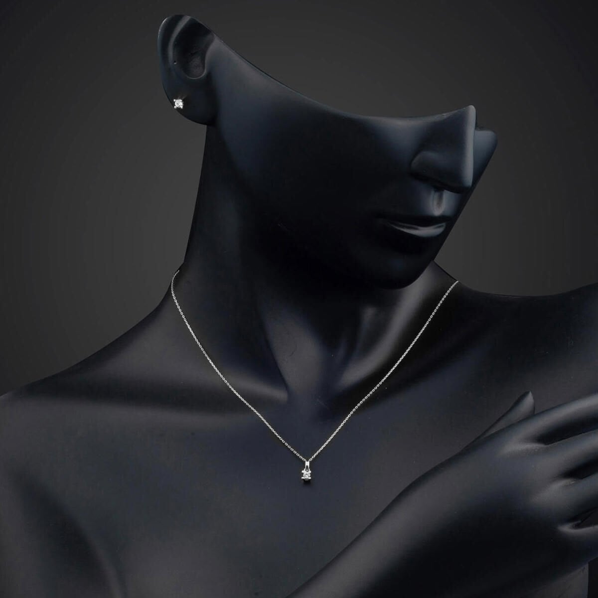 14K White Gold Solitaire Cubic Zirconia Necklace and Earrings Set (2.93 g)