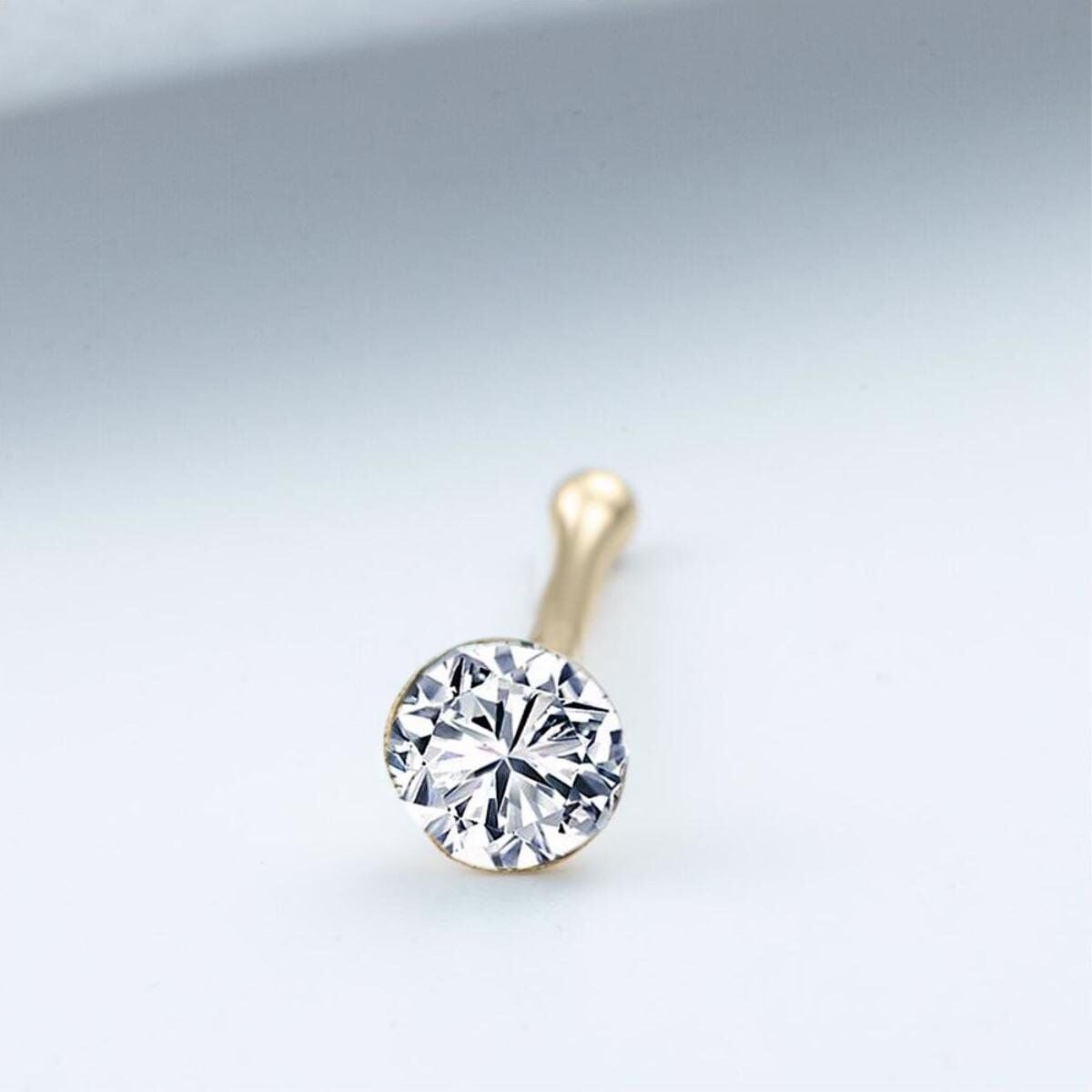 14K Yellow Gold Solitaire Cubic Zirconia Nose Ring